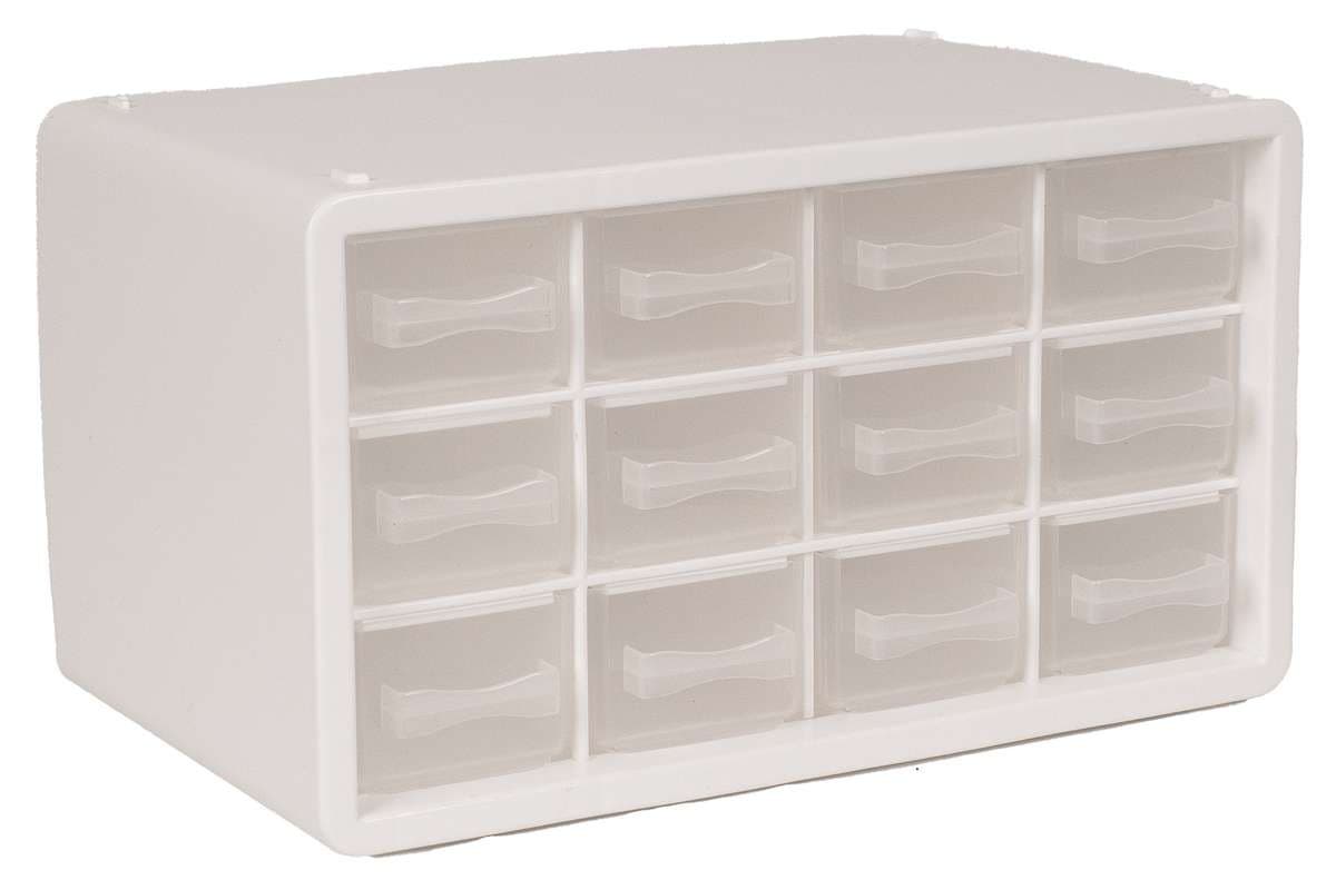 Raaco - Storage Box with 12 Drawers - White - 14.2 x 24.8 x 14.9 cm