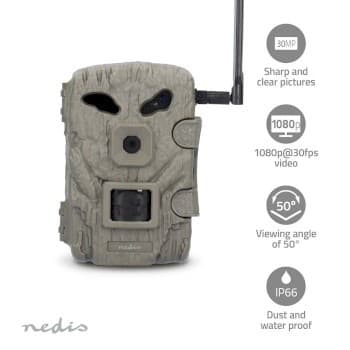 Nedis Wildlife Camera | 4G | 1080p@30fps | 30.0 MPixel | 2 MPixel CMOS | IP66 | 4G | Black No-Glow IR | Night vision | Viewing angle: 50 ° | Motion