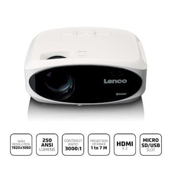 Lenco Full HD 1080P LCD-projektor med Bluetooth® Vit