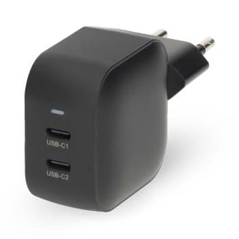 Nedis Väggladdare | 45 W | GaN | PD3.0 | 2.25 A / 3.0 A | Antal utgångar: 2 | 2x USB-C(tm) | Automatiskt val av Spänning | Svart