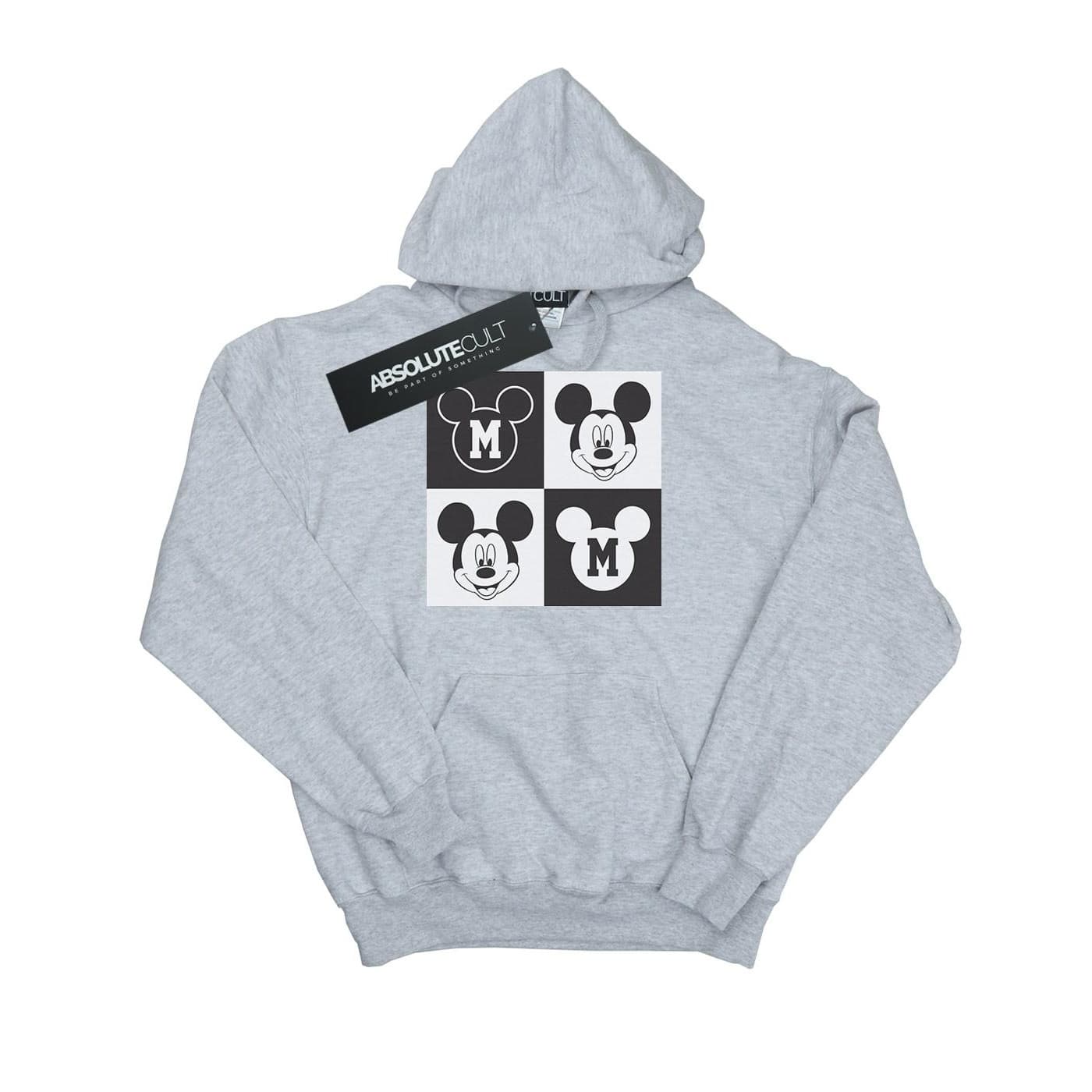 Disney Boys Mickey Mouse Smiling Squares Hoodie (Sports Grey)