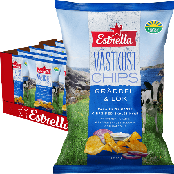 Estrella Västkust Gräddfil&Lök 180g-18st