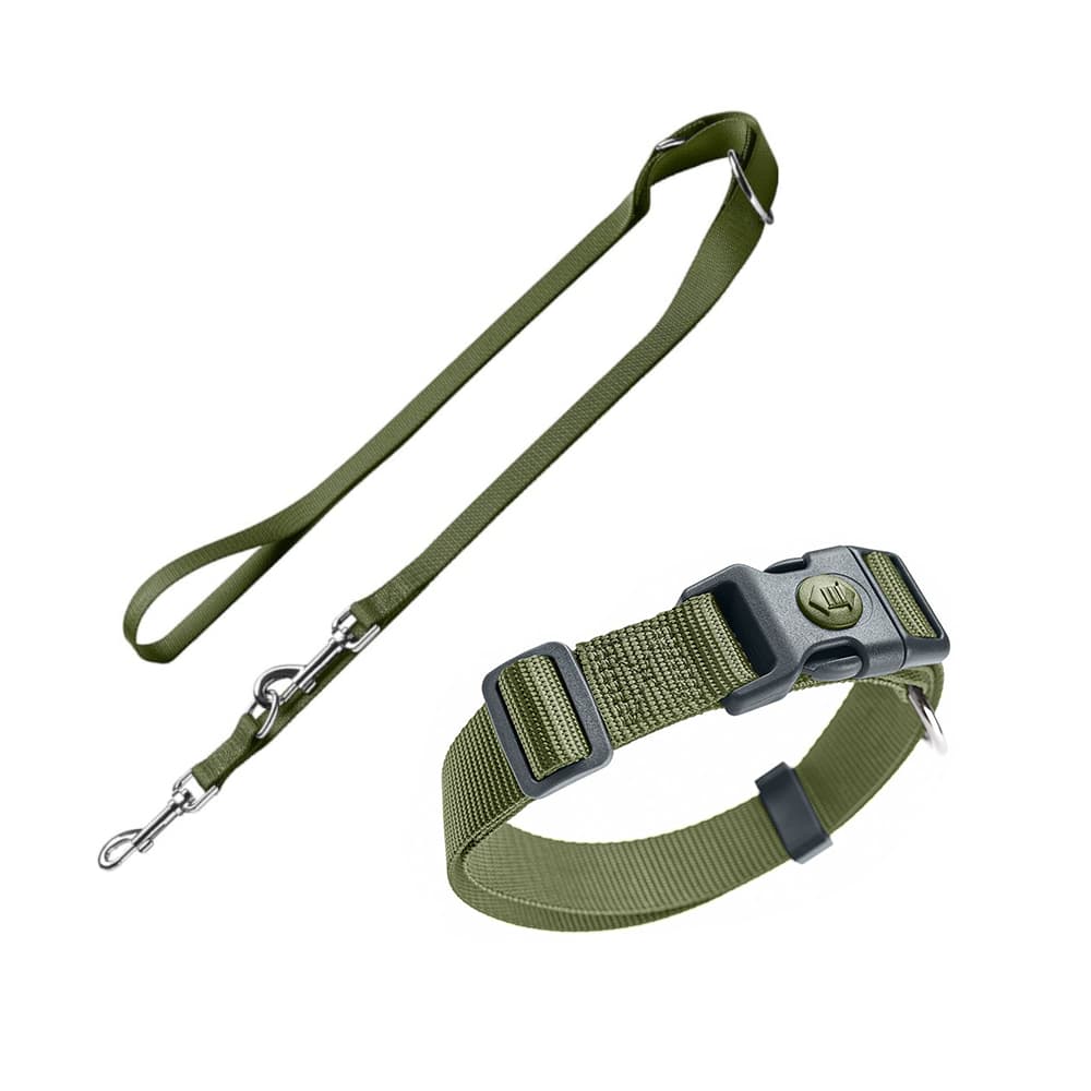 HUNTER set: halsband London + koppel London, olivgrön - Vario Plus stl. L + koppel 200 cm / 15 mm