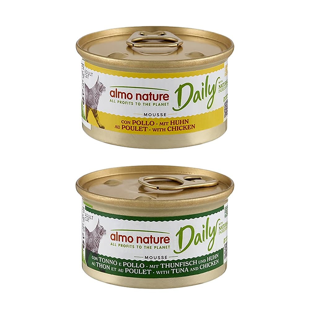 Provpack: 6 x 85 g Almo Nature Daily Menu - Mousse Tonfisk/Kyckling + Kyckling (2 sorter)