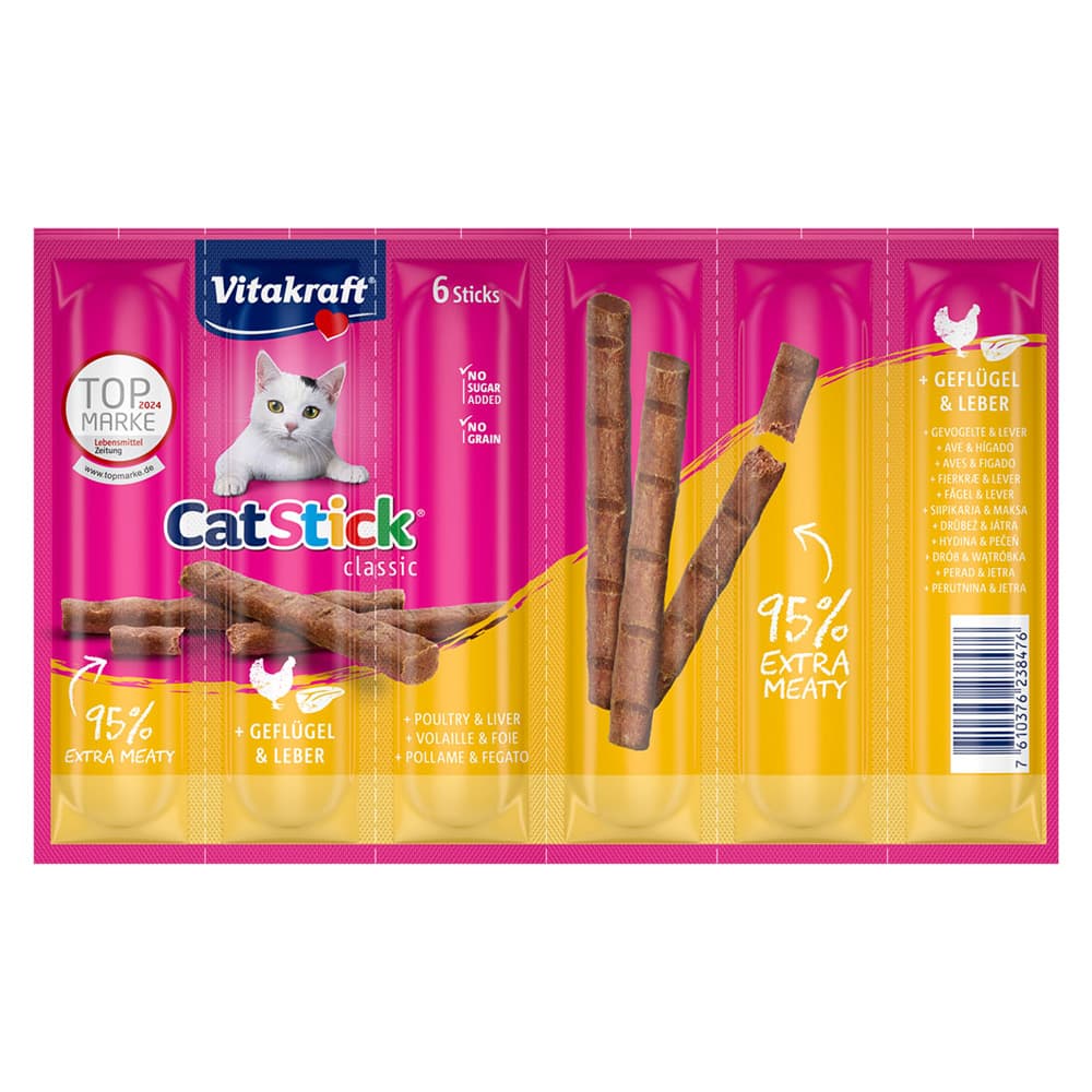 Ekonomipack: Vitakraft Cat Stick Mini á 60 x 6 g - Fjäderfä & lever