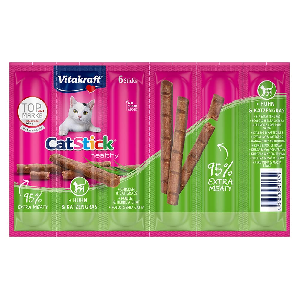 Vitakraft Cat Stick Healthy kattgodis - Kyckling & kattgräs 6 x 6 g
