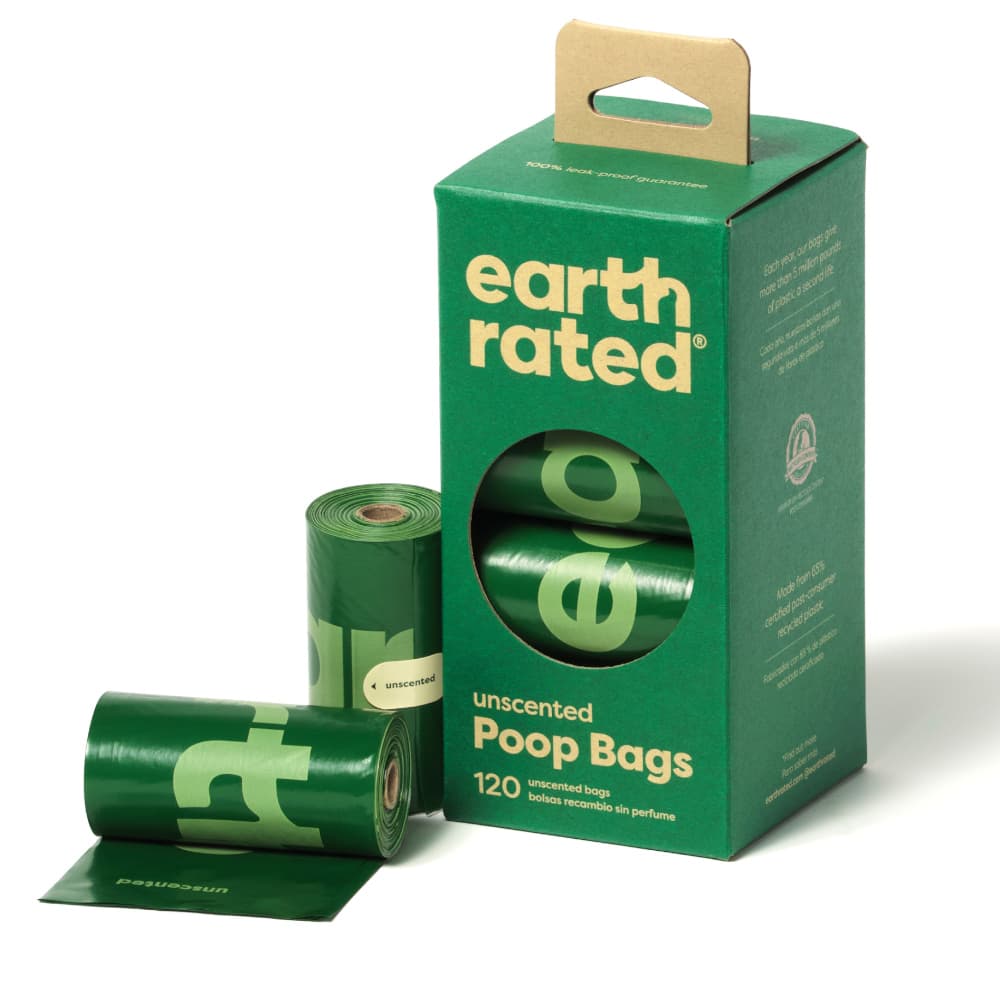 Earth Rated hundbajspåsar, rullar - 8 rullar med 15 påsar i varje, utan doft (120 påsar)