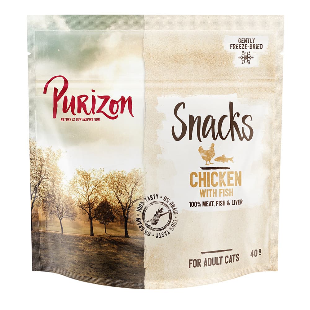 Purizon Snacks Chicken & Fish - spannmålsfritt - Ekonomipack: 3 x 40 g