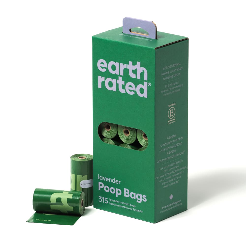 Earth Rated hundbajspåsar, rullar - 21 rullar med 15 påsar, lavendel (315 påsar)