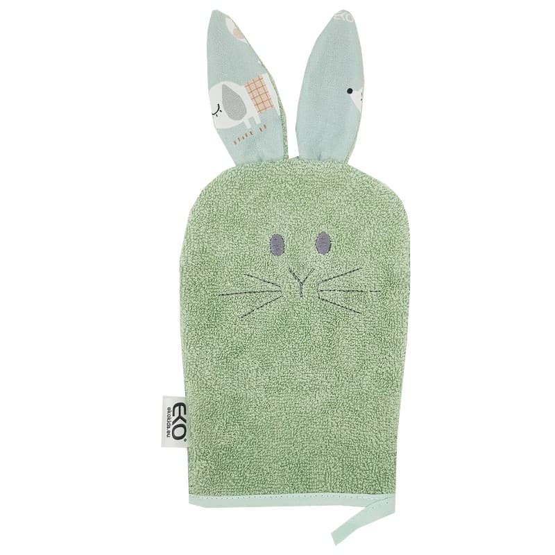 ECO Bomull tvättlapp med öron Bunny Olivgrön 20x15 cm