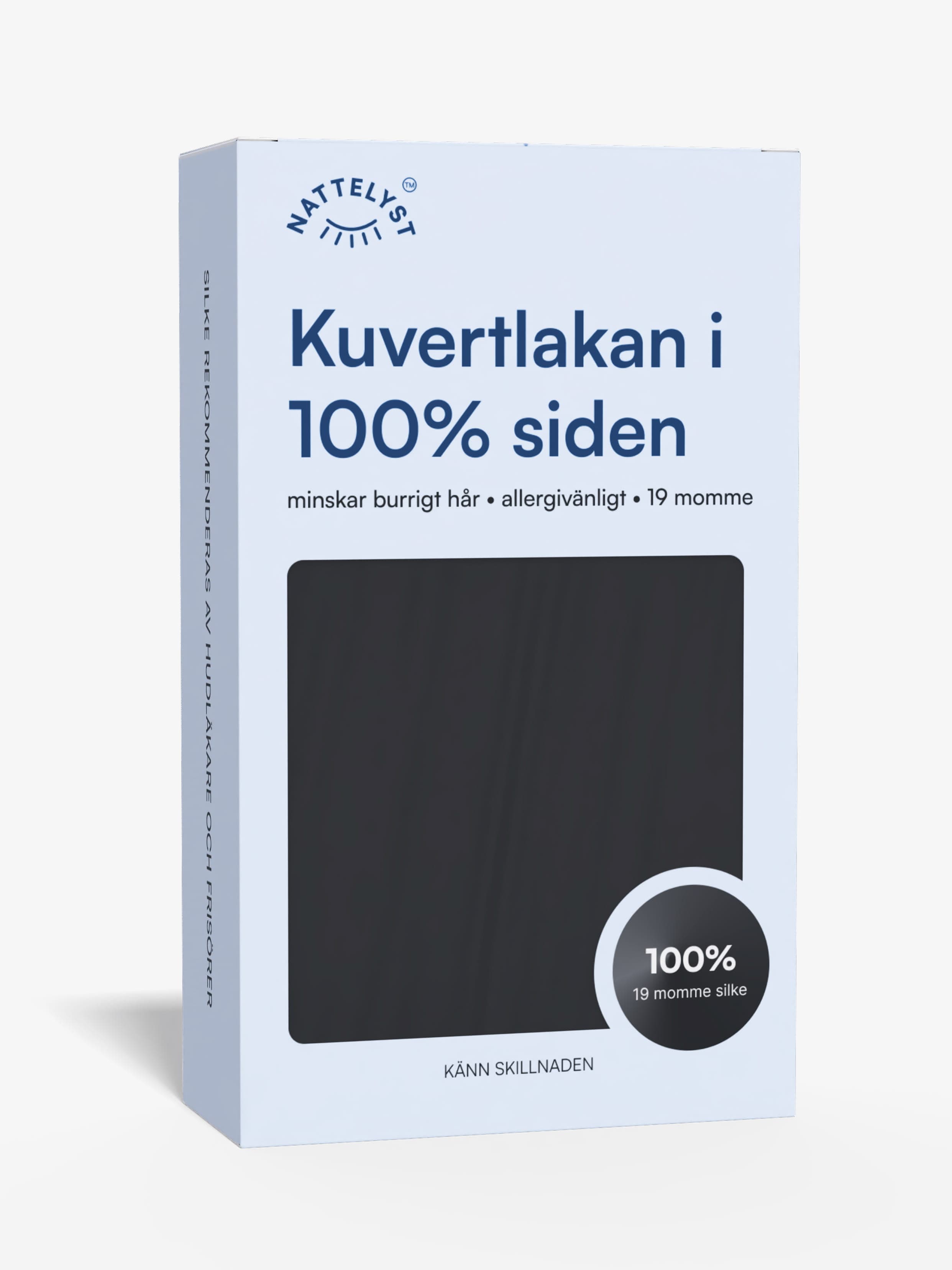 100% Mullbärssiden Kuvertlakan (OEKO-TEX) Svart - 160cm x 200cm + 20cm