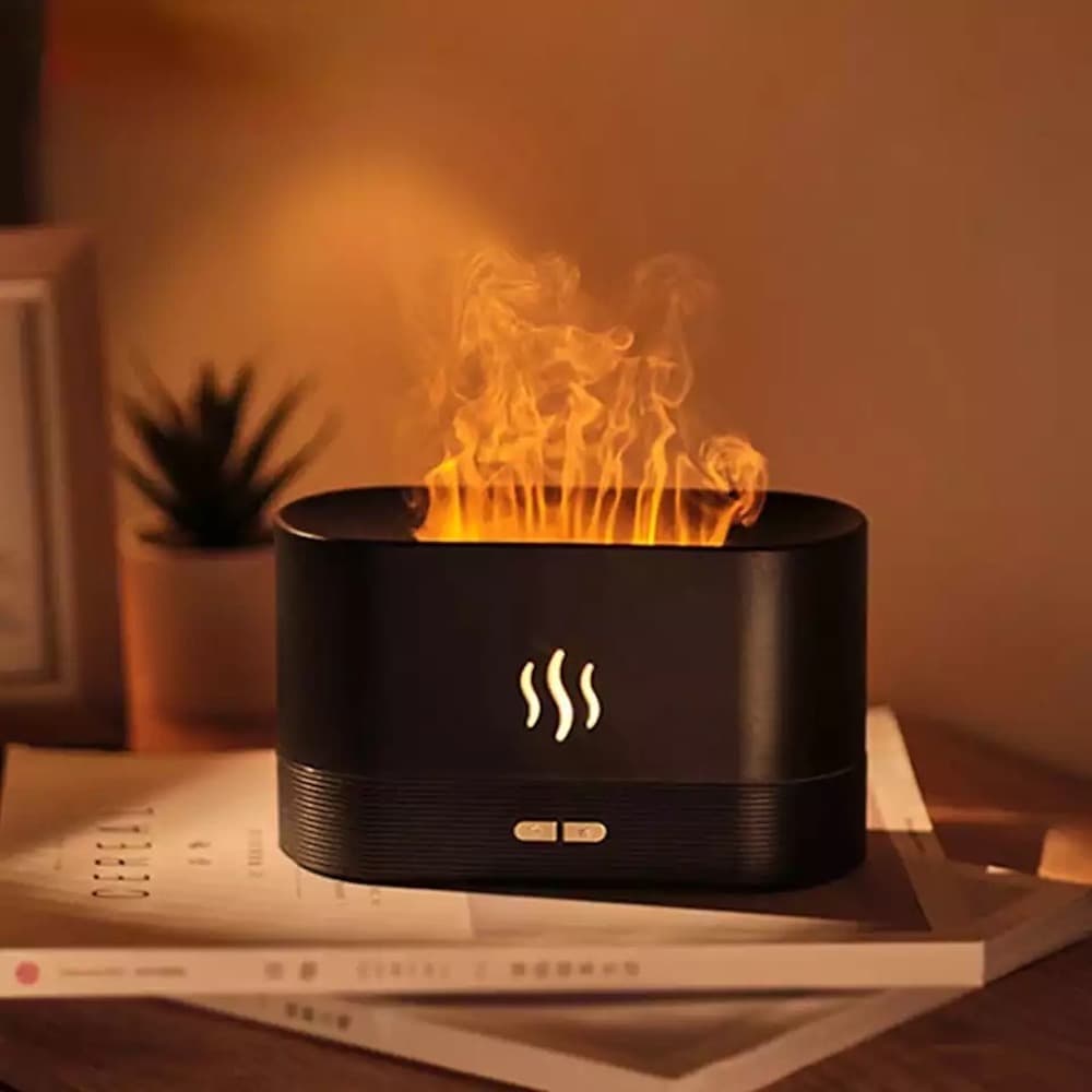Flammande Aroma Diffuser med Visuella Eldslågor (Färg: Svart)