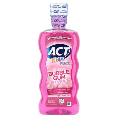 ACT, Barn, antikvariesköljning med fluor, utblåsning® av tuggummi, socker- och alkoholfri, 500 ml (16,9 fl oz)