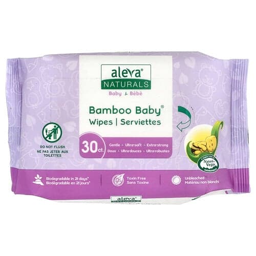 Aleva Naturals, Bamboo Baby® våtservetter, 30 våtservetter