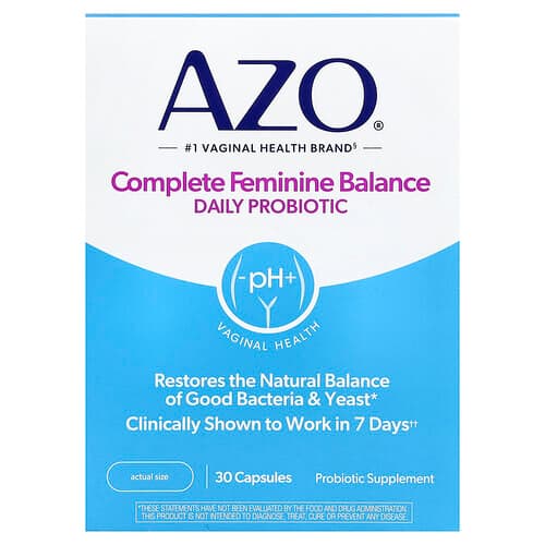 AZO, Fullständig feminin balans, daglig probiotika, 5 miljarder, 30 kapslar en gång dagligen