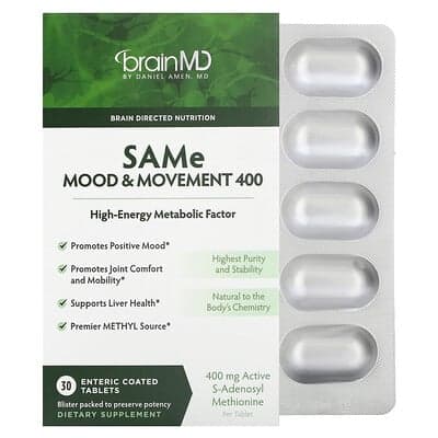 BrainMD, SAMe, Mood & Movement 400, 400 mg, 30 enterodragerade tabletter