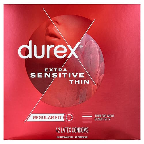Durex, Extra Sensitive Thin, standardform, 42 kondomer i latex