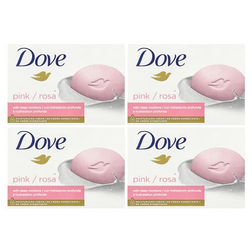Dove, Beauty Bar tvål med djup fukt, rosa, 4 barer, 3.75 oz (106 g) vardera
