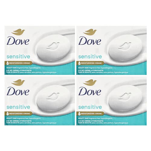 Dove, Beauty Bar Tvål, Känslig hud, Doftfri, 4 Bars, 3.75 oz (106 g) Varje
