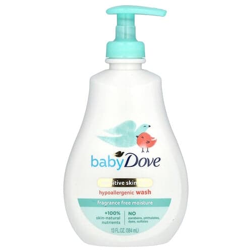 Dove, Baby, Känslig hudvård, Allergivänlig tvätt, Parfymfri, 13 fl oz (384 ml)