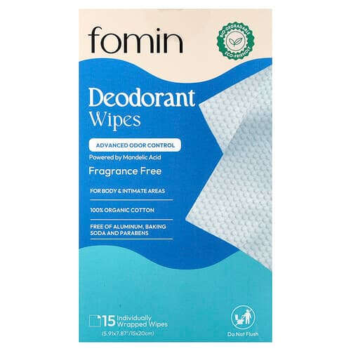 fomin, Deodorantservetter, parfymfria, 15 individuellt förpackade våtservetter