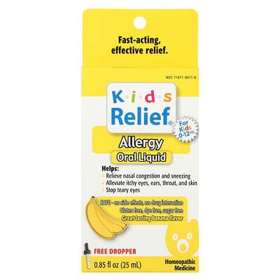 Homeolab USA, Kids Relief®, Allergi Oralvätska, 0-12 år, Banan, 25 ml