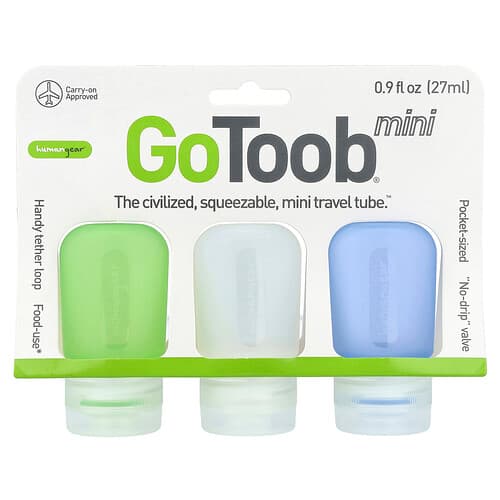 Humangear, GoToob® Mini, blå, klar och grön, 3-pack, 27 ml styck