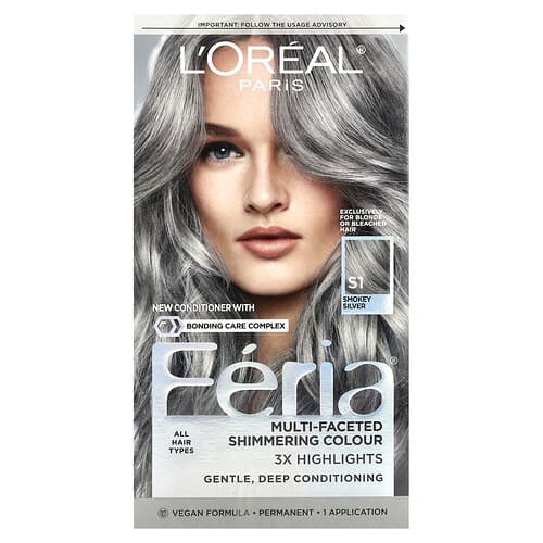 L'Oréal, Feria, mångfacetterad skimrande färg, S1 Smokey Silver, 1 applicering
