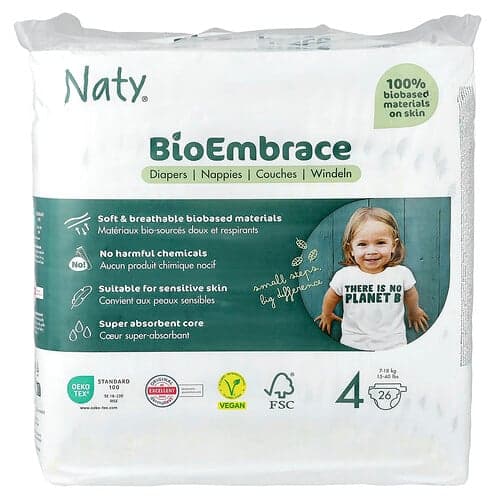Naty, BioEmbrace blöjor, storlek 4, 15-40 lbs, 26 blöjor
