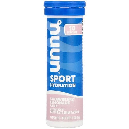 Nuun, Sport Hydrering, Sprudlande elektrolytdryckstabletter, Jordgubbslemonad, 10 tabletter