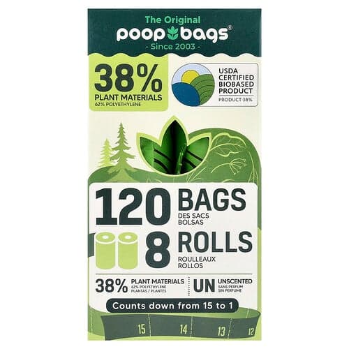 Original Poop Bags, Oparfymerad, 8 rullar, 15 påsar styck
