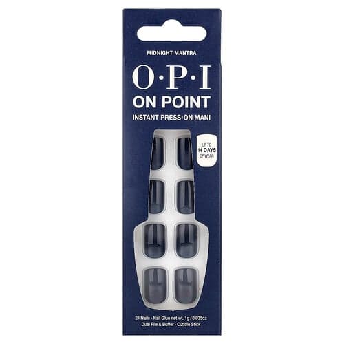 OPI, On Point, Omedelbar Press-On Manicure, Kort Längd, Midnight Mantra, 27-delars Kit