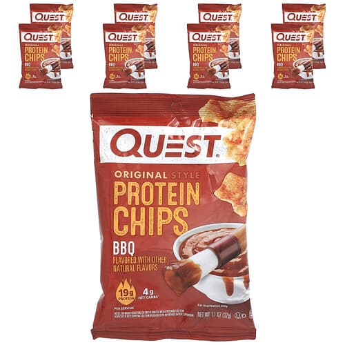 Quest Nutrition, Original Style proteinchips, BBQ, 8 påsar, 1.1 oz (32 g) vardera