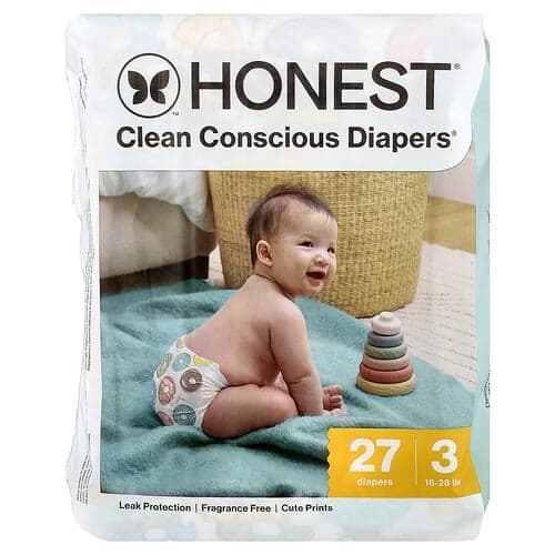 The Honest Company, Clean Conscious blöjor™, storlek 3, 16-28 lbs, kaktuskrämer, 27 blöjor