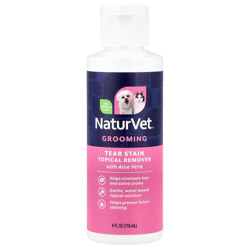 NaturVet, Tear Stain, Aktuell Borttagare, Aloe, För Hundar Och Katter, 4 fl oz (118 ml)
