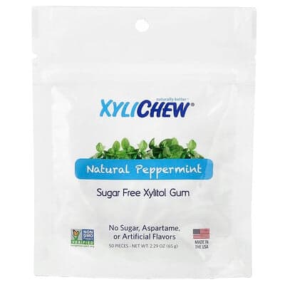 XyliDENT, Sockerfritt xylitolgummi, naturlig pepparmynta, 50 bitar, 65 g
