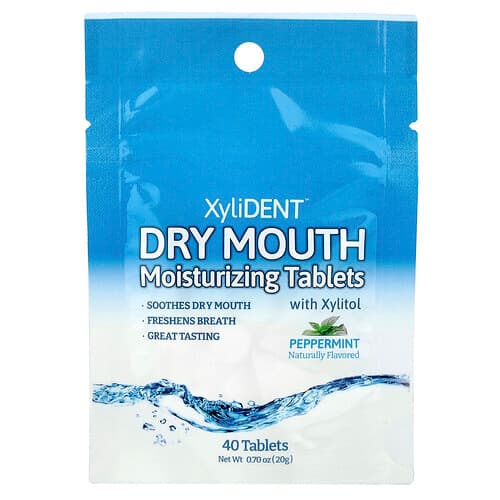 XyliDENT, Fuktgivande tabletter för muntorrhet med xylitol, pepparmynta, 40 tabletter, 20 g