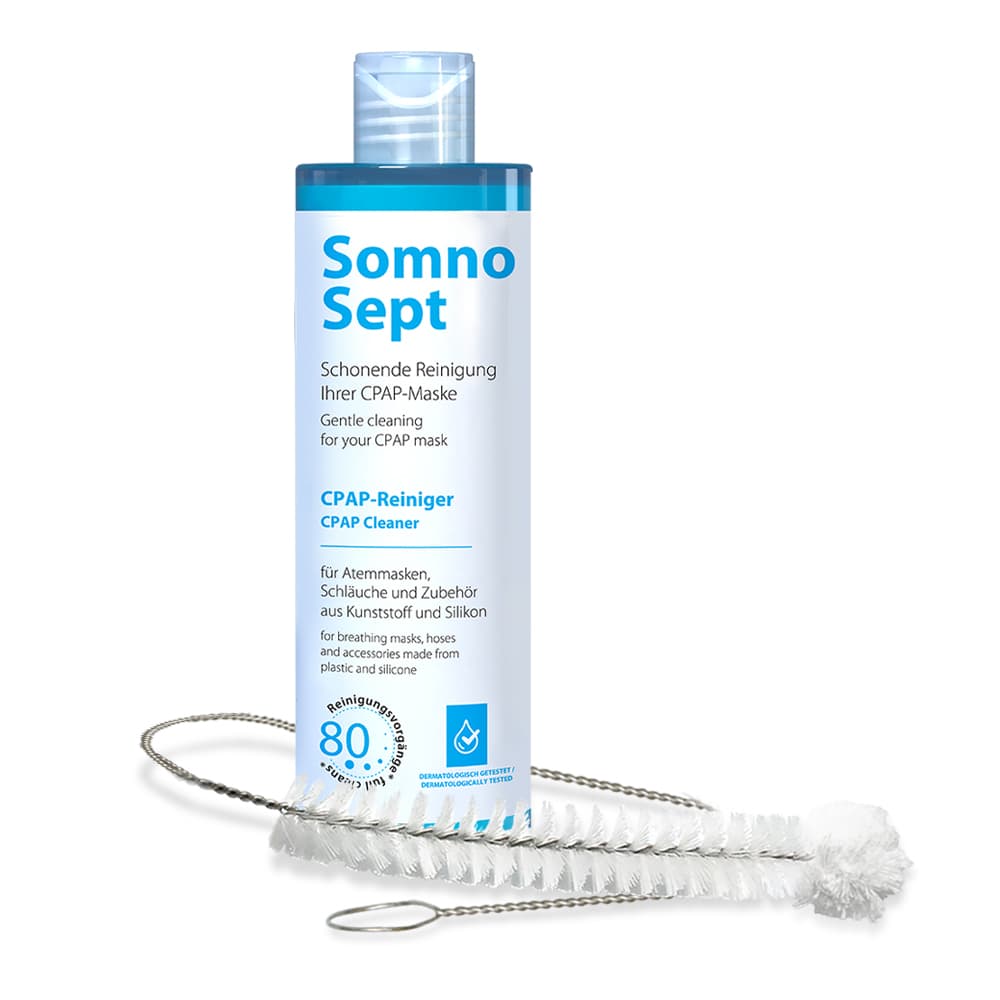 SomnoSept-syväpuhdistussetti - CPAP-puhdistusaine SomnoSept JA oxyhero brush CPAP-letkuharja (120 cm)