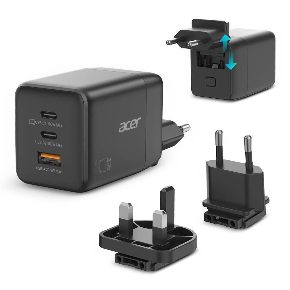 Acer 100W GaN Laddare med avtagbara EU/UK-kontakter