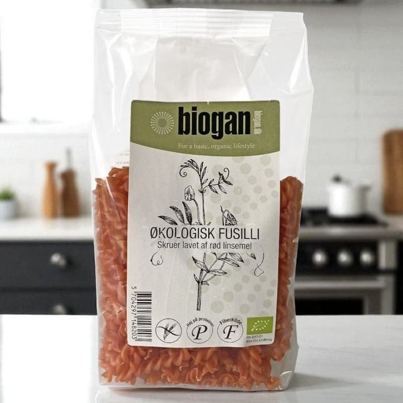 biogan - Ekologisk fusilli är gjord på röda linser