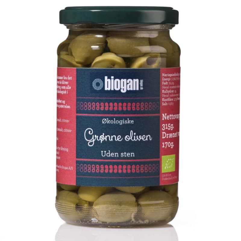 bigan - Ekologiska gröna oliver - urkärnade