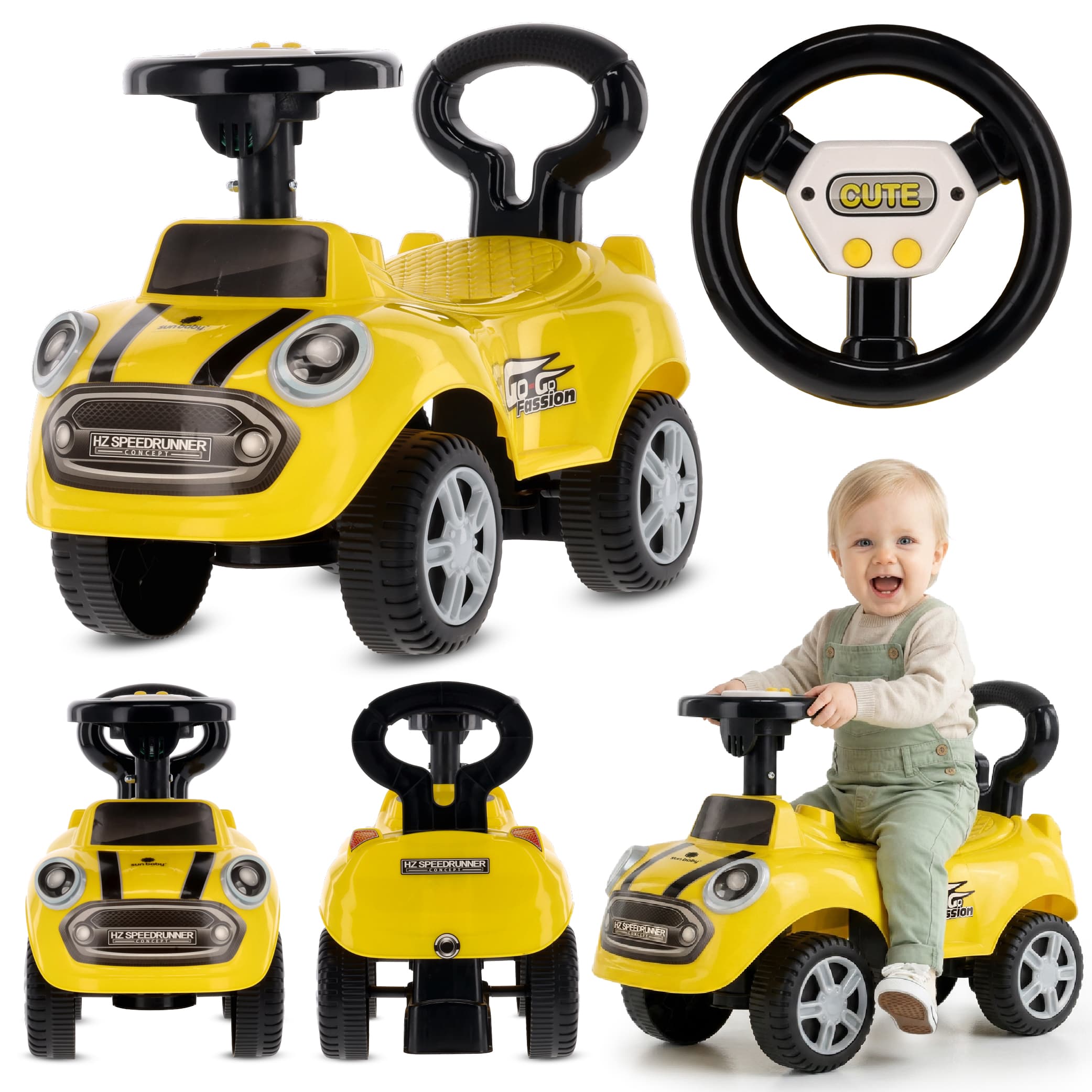 Sun Baby gåbil/puttebil GO GO Fashion gul, 12m+, ratt med ljud, max 25 kg