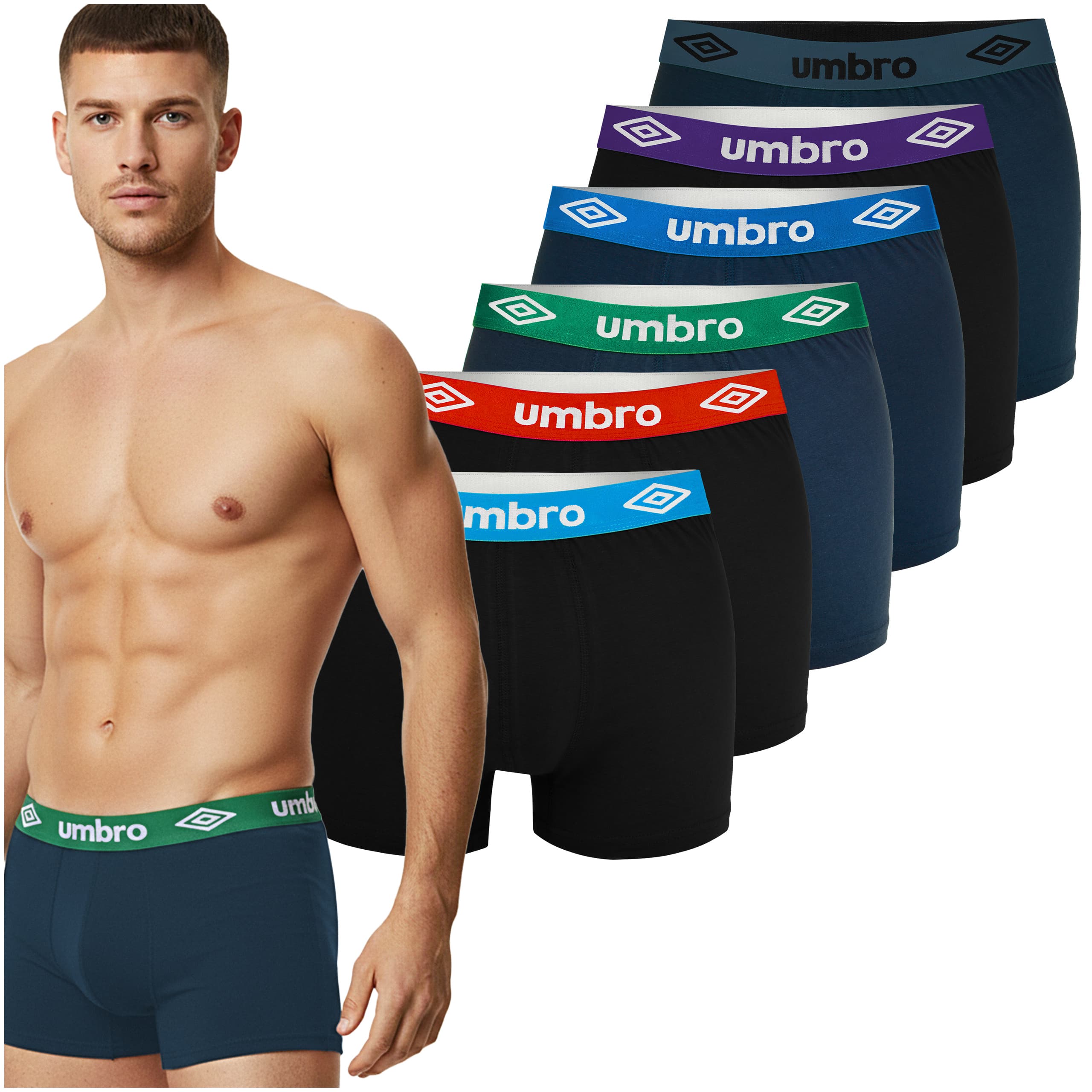 UMBRO underkläder boxershorts herr, 6 pack bomull stretch färgmix  L