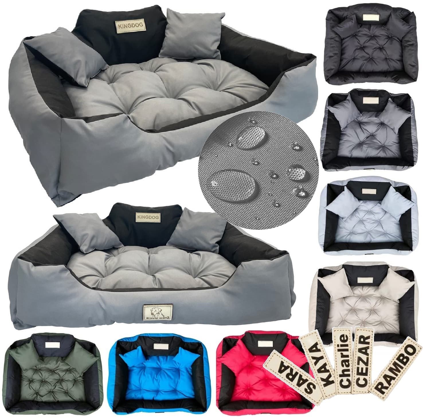 Hundsäng hundkoja KINGDOG 145x115 cm personaliserad vattentät mörkgrå