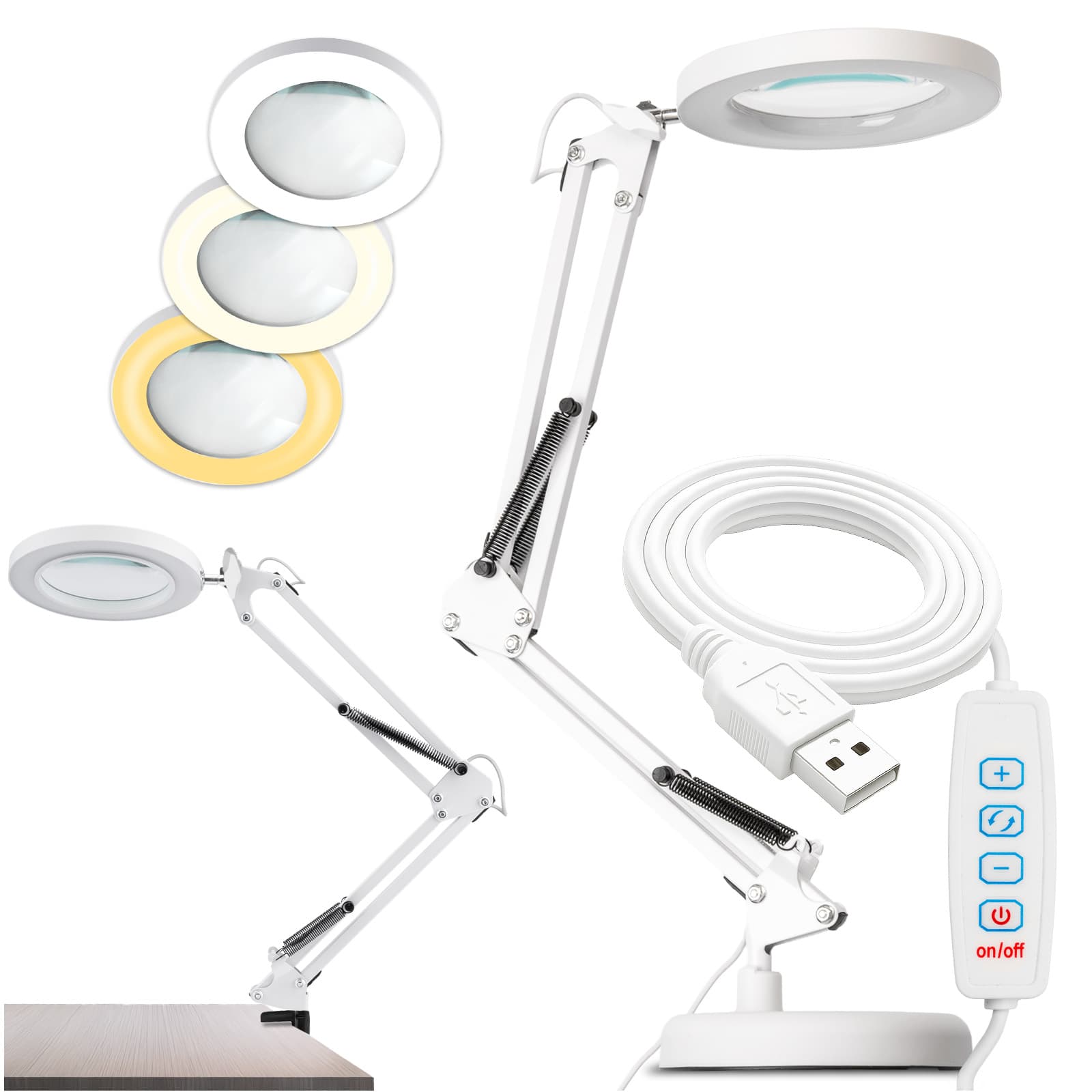 LUCA 2 LED-skrivbordslampa 8W CCT Ritbordslampa 3x förstoringsglas Vit LUMILED