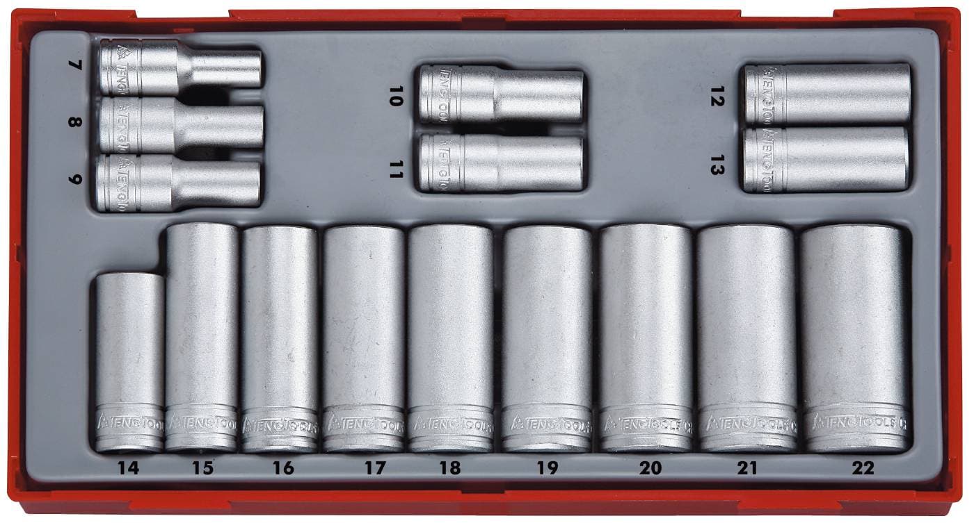 16 delars Hylssats med 3/8'' fyrkantsfäste Teng Tools TT3816