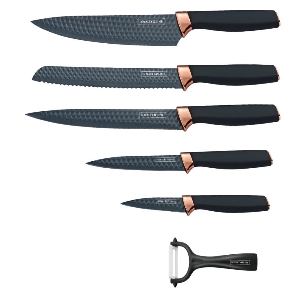 Royalty Line Knivset i 6 delar - Non-Stick marmorbeläggning - Svart/Rosa guld