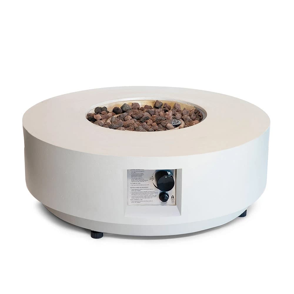 Estate Rund 76 Ostron Beige Gaseldstad Bord av Happy Cocooning - 76 cm Komposit Rundt Utomhusbord 13.5 kW