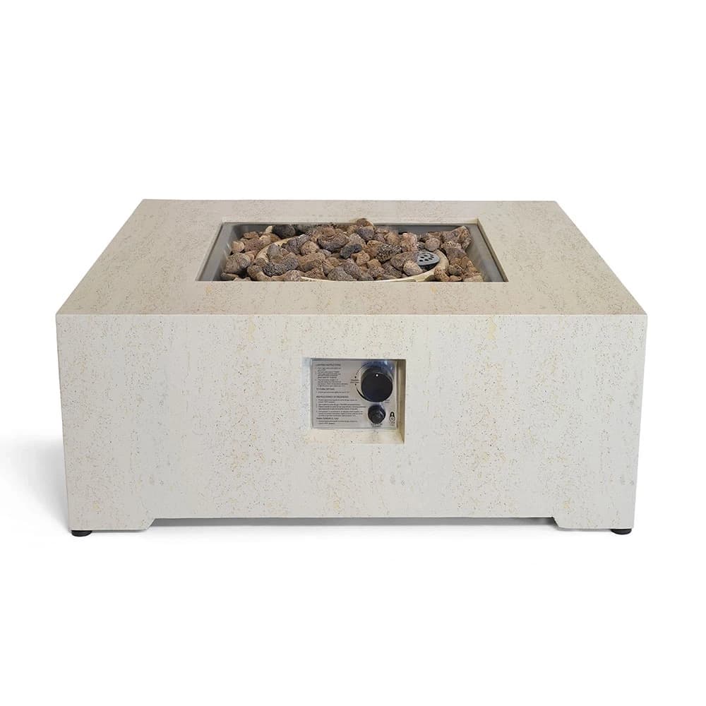 Estate Square 88 Travertin Gaseldstad Bord av Happy Cocooning – 88 cm Komposit Stenlook Utomhusbord 16,5 kW