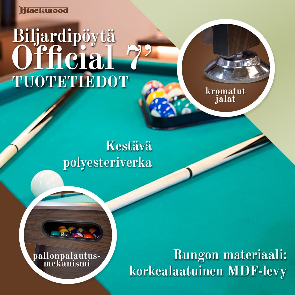 Biljardbord Blackwood Official 7’ view 2